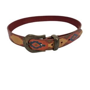 Milor Brown Red Aztec Southwest Leather Belt Size Medium/Large